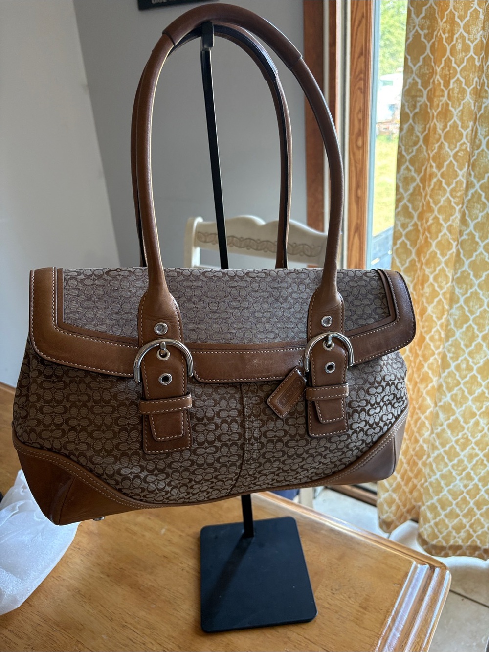 Coach 2004 mini C Shoulder Bag with Tan Leather Trim